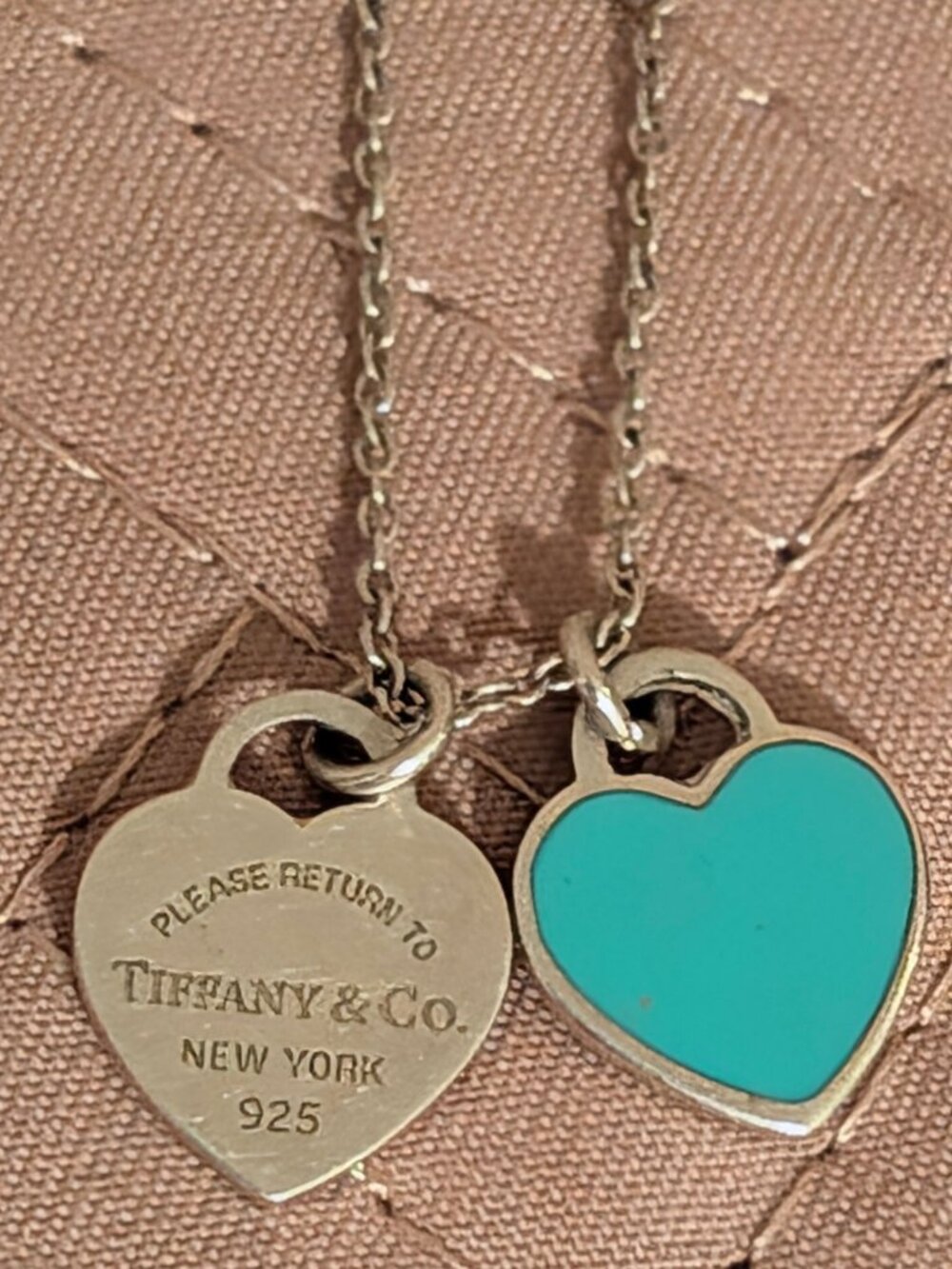 TIFFANY & Co. Sterling Necklace Two Hearts Enamel and Return To Tiffany